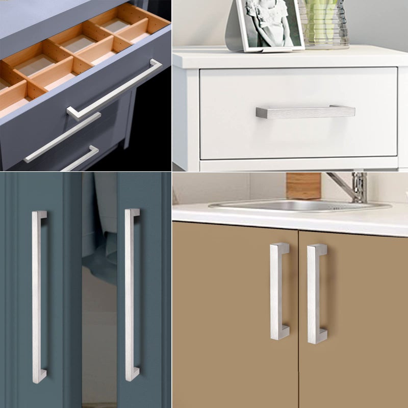 Probrico(10 Pack Square Stainless Steel Cabinet Pulls in Brushed Nickel 3-1/2 inch Hole Center, 4 Inch Total Length T Bar Kitchen Bathroom Drawer Hardware,Contemporary Dresser Closet Pulls - Image 5